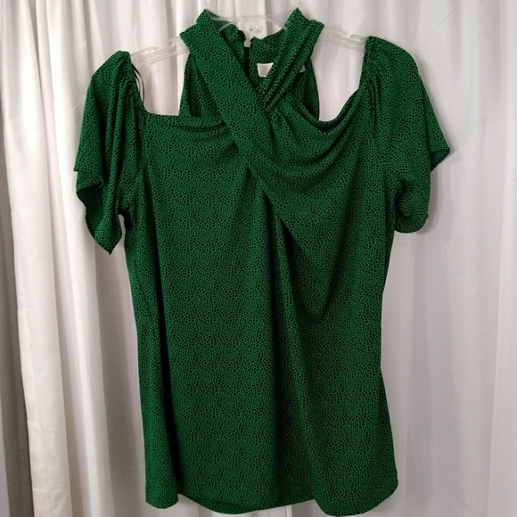 Michael Kors Tops - Michael Kors Cold Shoulder Green Cross Front Top